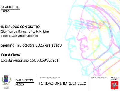invito “In dialogo con Giotto” personali degli artisti Gianfranco Baruchello e H.H. Lim al Museo Casa di Giotto a vicchio